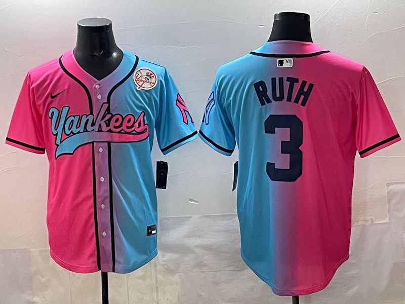 Men New York Yankees 3 Ruth Blue pink Game 2025 Nike MLB Jersey style 008